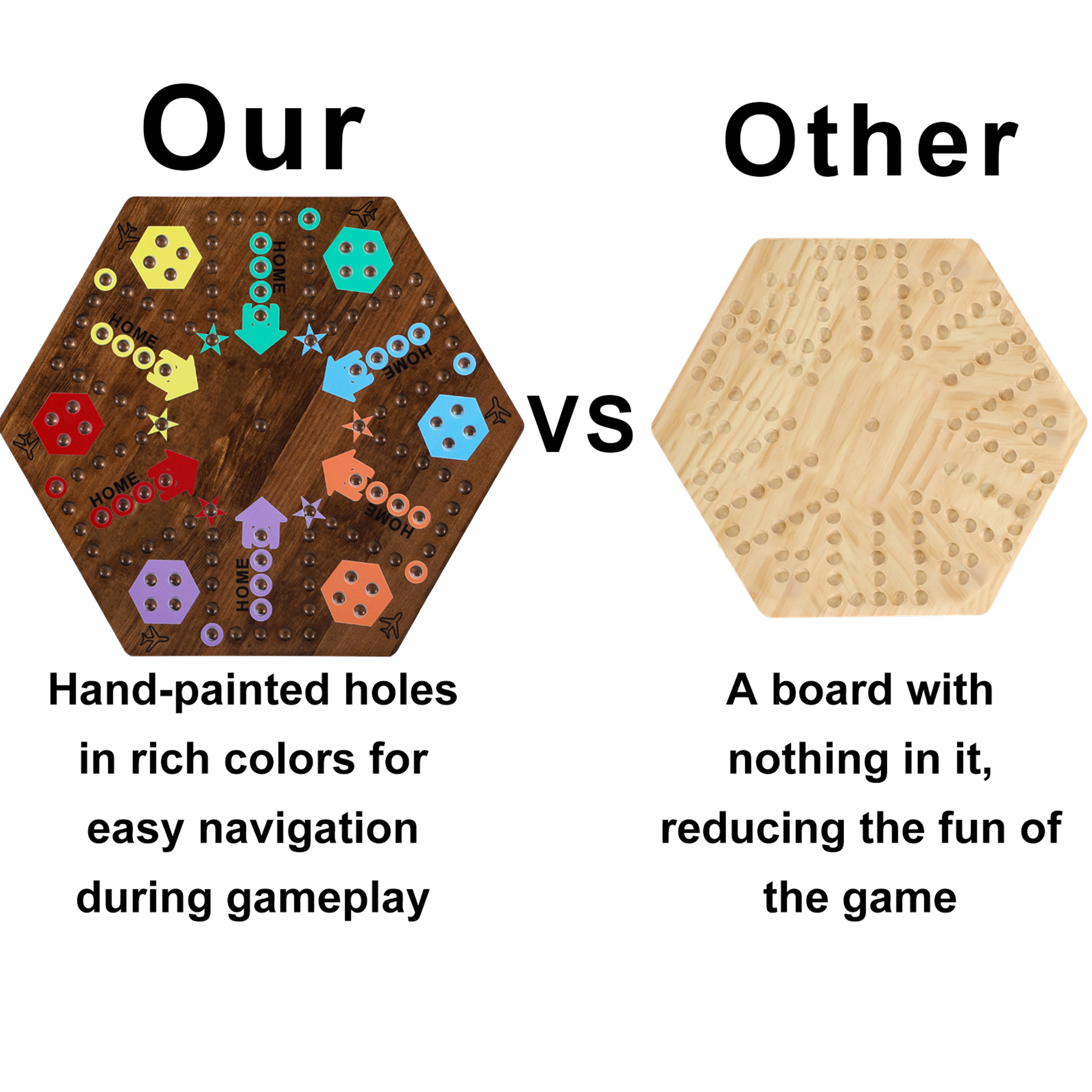 Wahoo Marble Board Game 2-Sided Wooden Aggravation 4-6 Player Family Party Game 20 Inch