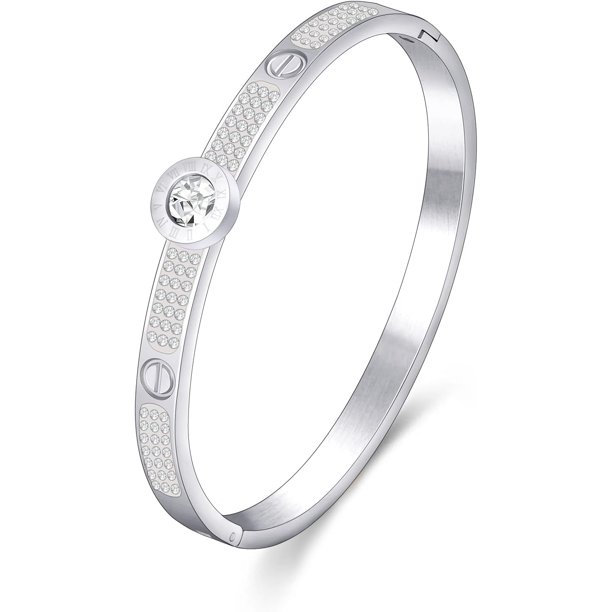 Brazalete con letras de trébol de cuatro hojas para mujer Brazalete chapado en oro de 18 quilates Brazalete de oro plateado con circonita cúbica Brazalete con hebilla Brazalete atrevido