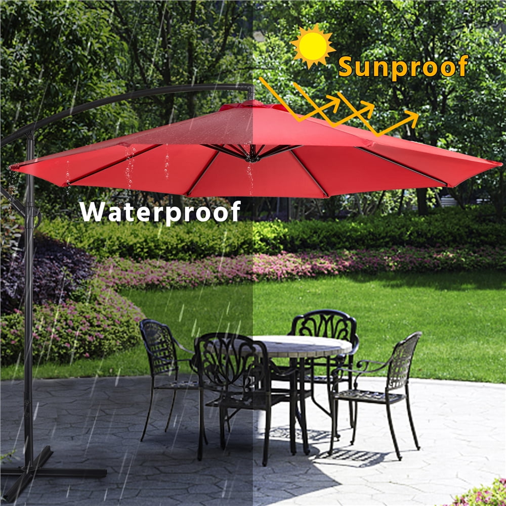 Alden Design 10 Foot Offset Cantilever Patio Umbrella with Crank, Red