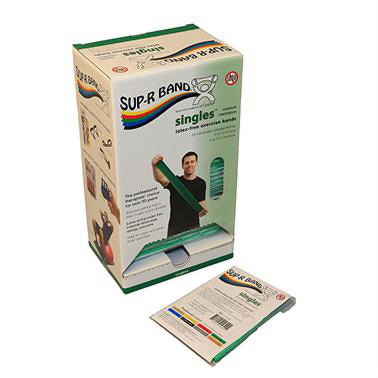 Sup-R Band Latex-Free 5-Foot Single Exercise Band, 30-Pieces Dispenser, Green