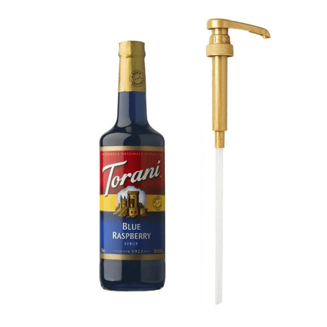 Torani 750 mL Plastic Blue Raspberry Flavoring / Fruit Syrup Bonus Squeeze Pump