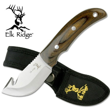 Elk Ridge Custom Mini Skinner Alloy Stainless Steel Guthook Knife Wood