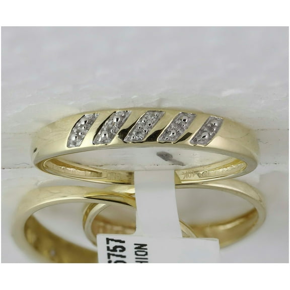 10K Yellow Gold His Hers Round Diamond Cluster Matching Wedding Set 1/8ctw, Womens Size: 5-10, Mens Size: 7-13
