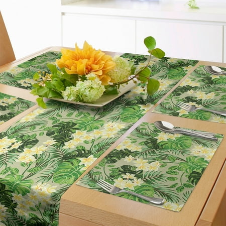 

Floral Table Runner & Placemats Tropical Monstera Palm Leaves and Flowers on Monochromatic Background Set for Dining Table Decor Placemat 4 pcs + Runner 12 x72 Lime Green and Khaki by Ambesonne