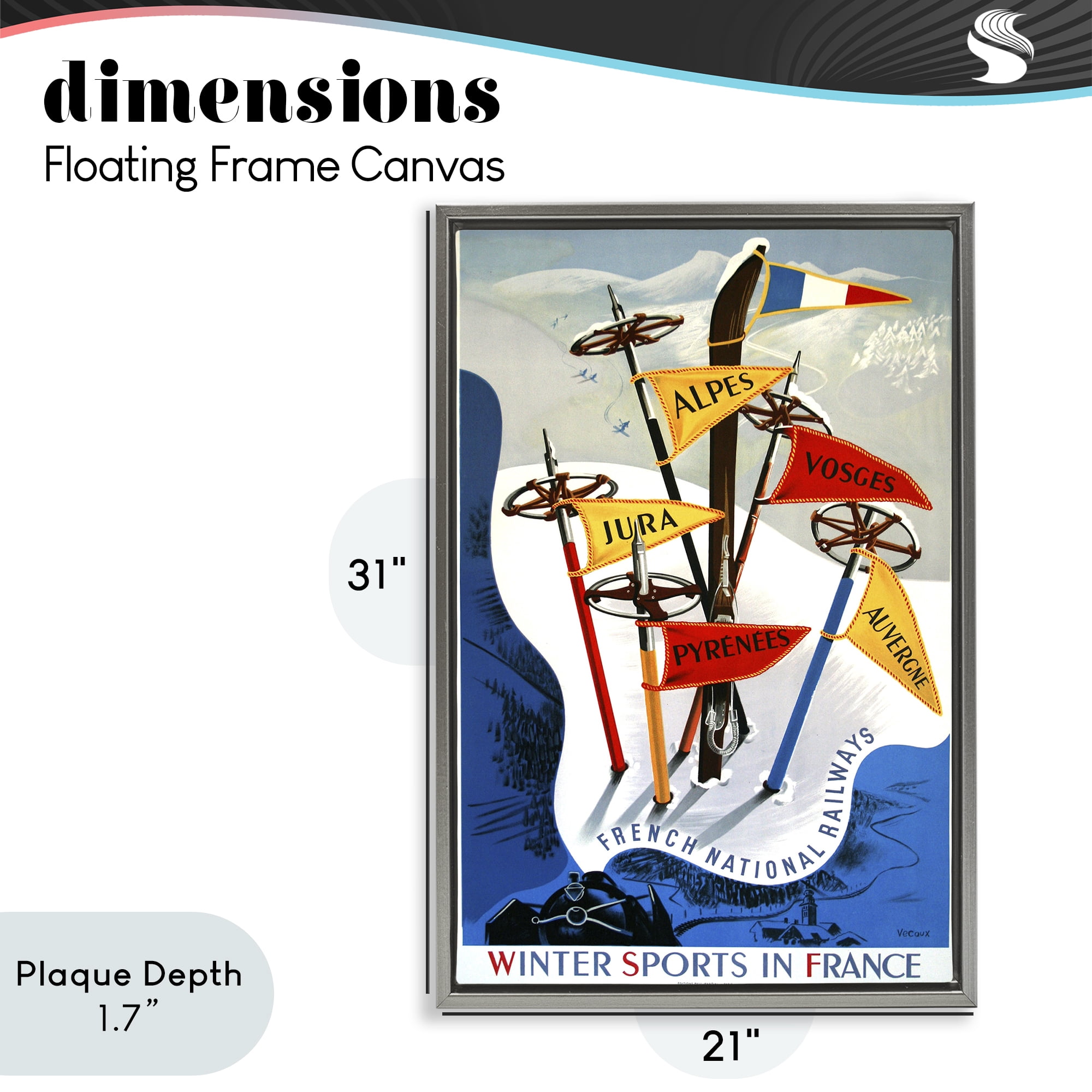 Stupell Industries Winter Sports In France Gray Framed Floater Canvas Wall Art, design by Vintage Posters