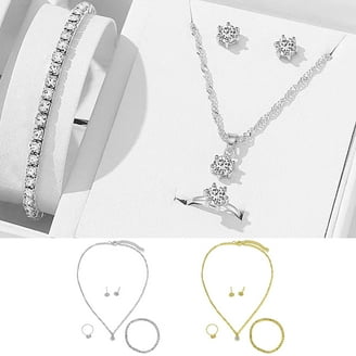 Women's 925 Silver Star Jewelry Set - Earrings, Bracelet & Necklace, Wedding Gift, Silver Plated