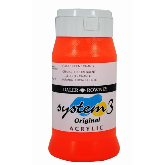 Daler-Rowney Original System 3 Acrylic, 500ml Bottle, Fluorescent Orange