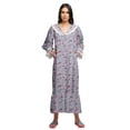 thumbnail image 3 of Moomaya Printed Long Sleeve Maxi Nightdress Button Down Cotton Sleepwear Gown, 3 of 5