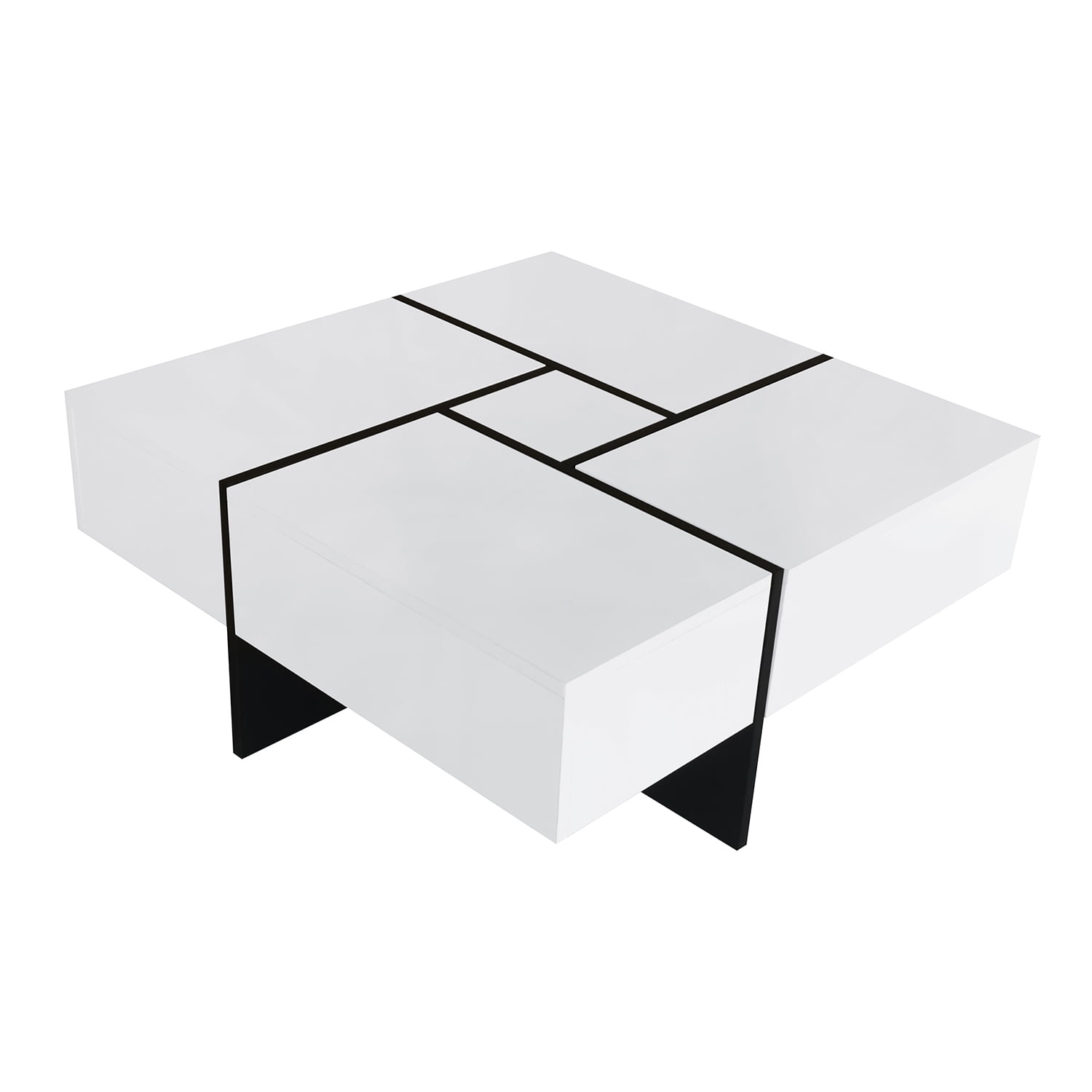 Kadyn Coffee Table, Square Cocktail Table with 4 Hidden Storage Compartments and Extendable Sliding Tabletop, White Kadyn Coffee Table, Square Cocktail Table with 4 Hidden Storage Compartments and Extendable Sliding Tabletop, White