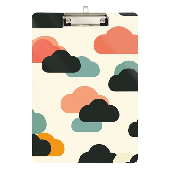 FORMRS Acrylic Clipboard with Low Profile Clip Standard A4 Letter Size, 12.5" x 9", Simple Clouds