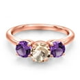 thumbnail image 3 of Gem Stone King 18K Rose Gold Plated Silver Peach Morganite and Purple Amethyst Engagement Ring for Women | 1.55 Cttw | Round 6MM | Gemstone October Birthstone | Size 6, 3 of 6