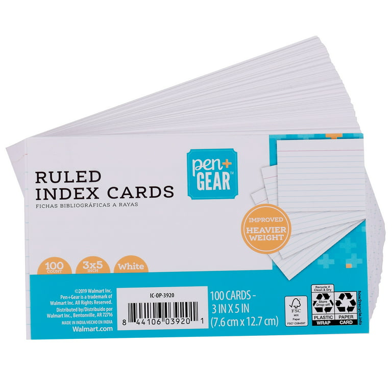 Pen+Gear Ruled Index Cards, 3 x 5, White, 100 Count