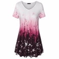 thumbnail image 2 of Camiseta de mujer Blusa informal con estampado degradado Vestido suelto con cuello en V, Rojo, XXL Speravity AP001902-29, 2 of 5