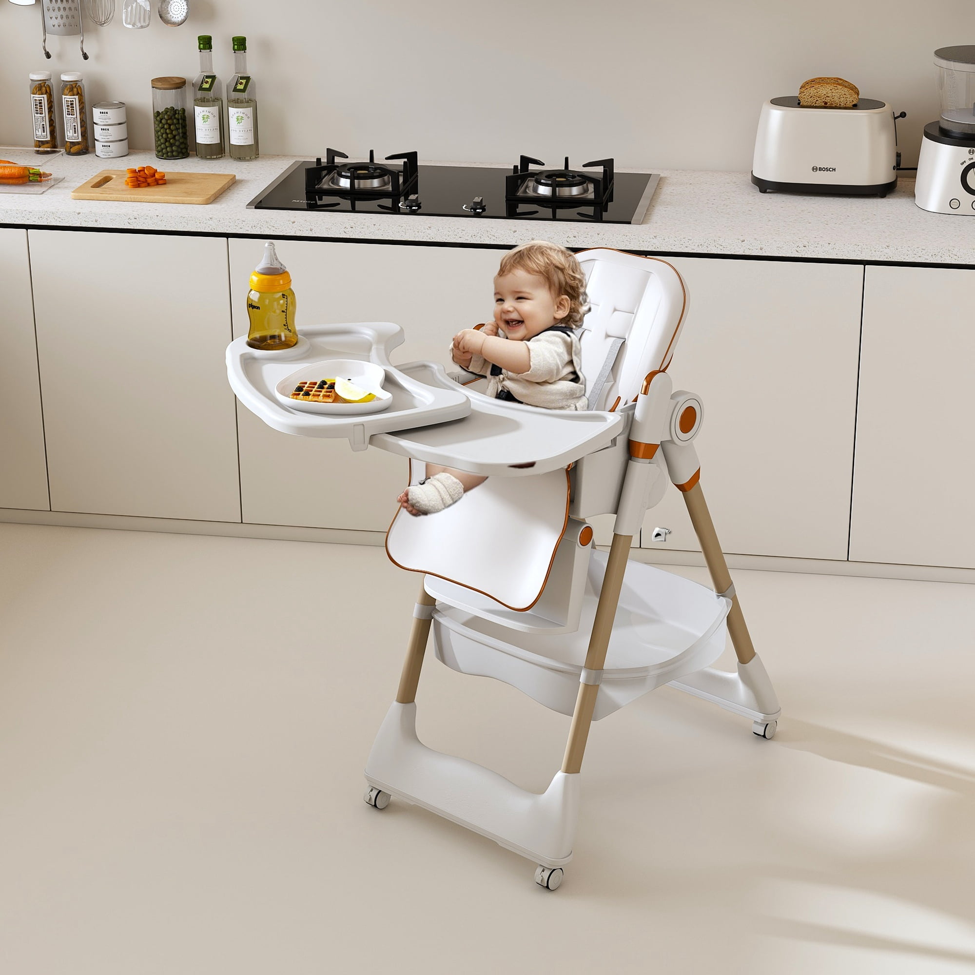 Alvantor Baby High Chair for Infant Portable Toddler Feeding Seat with Belt for Home, Dining White