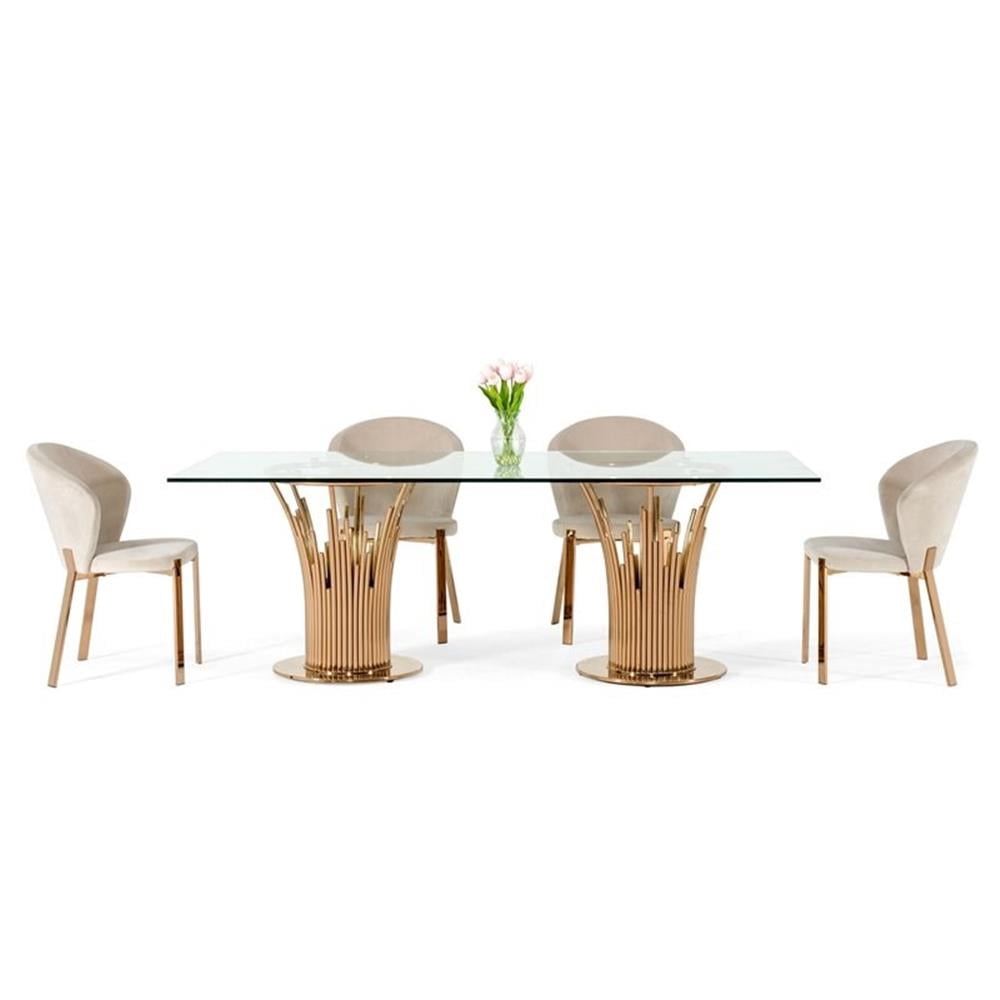 Modrest Paxton 87" Modern Glass & Steel Dining Table in Clear/Rose Gold