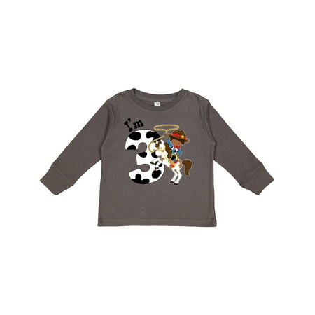 

Inktastic I m Three-cowboy Riding Horse Birthday Gift Toddler Boy Girl Long Sleeve T-Shirt
