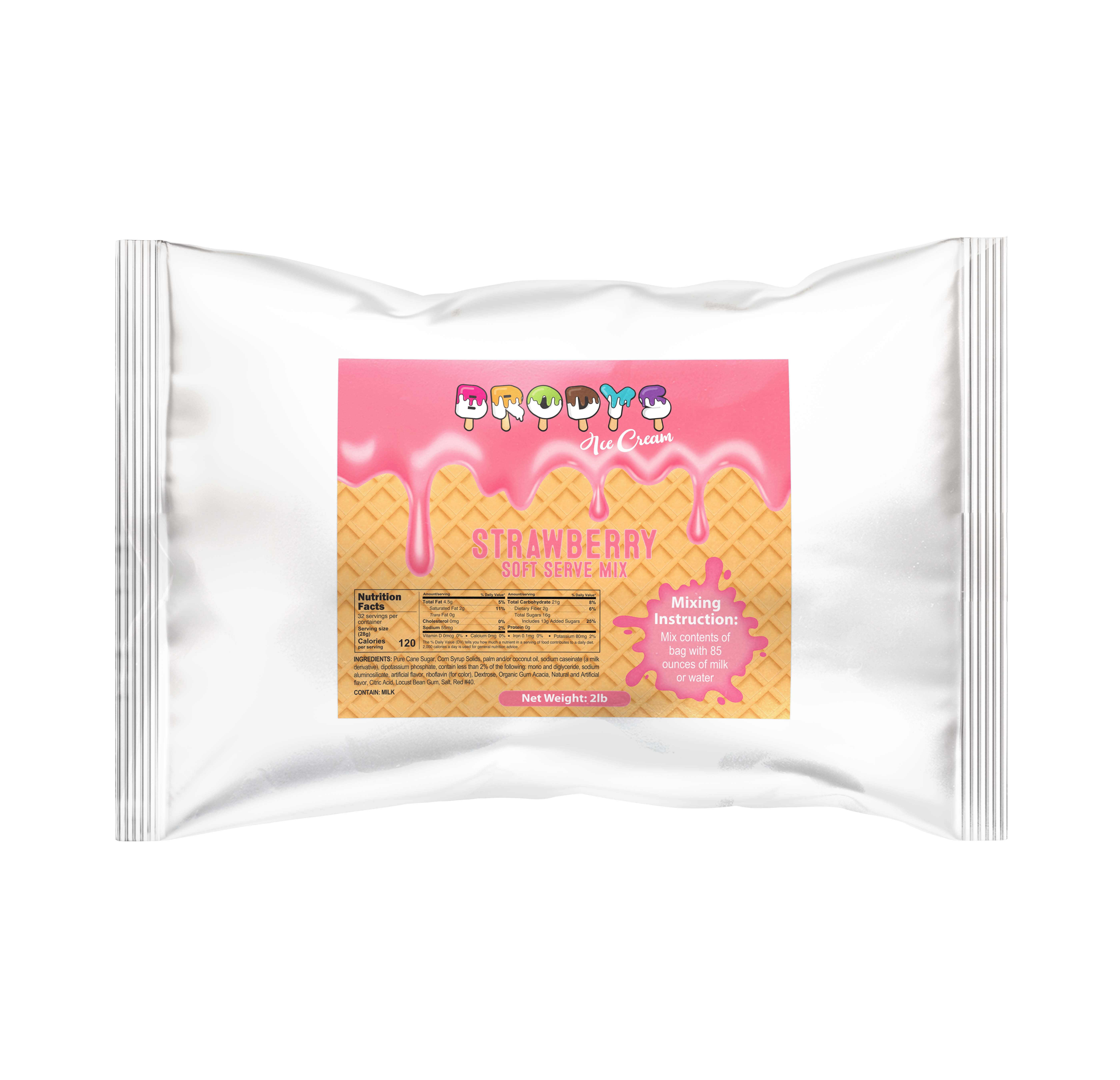 Brodys Soft Serve Ice Cream Mix Powder, Strawberry, 2 lb Bag