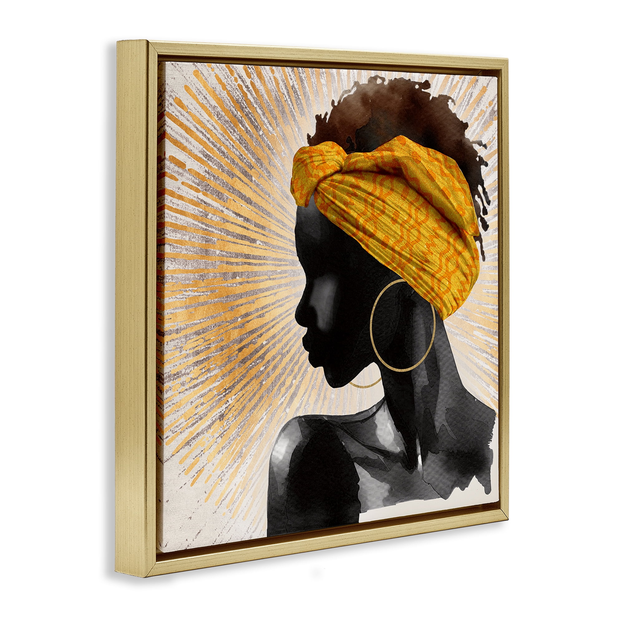 Stupell Industries Golden Sunburst Profile with Headwrap Gold Framed Floater Canvas Wall Art, design by CAD Designs