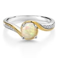 thumbnail image 2 of Gem Stone King 925 Silver and 10K Yellow Gold Ring Round Cabochon White Ethiopian Opal and Moissanite (0.61 Cttw, Size 9), 2 of 3