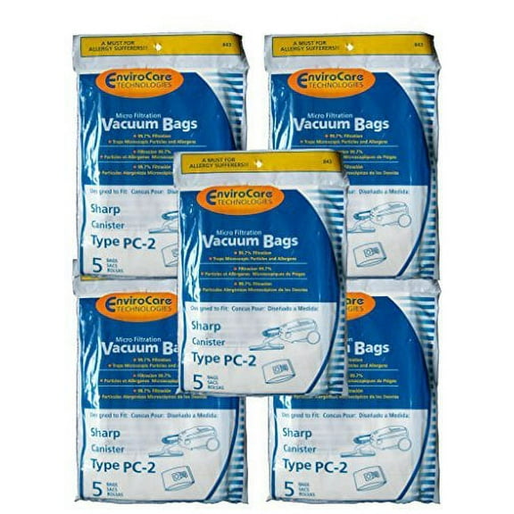 25 Compatible with Sharp Canister Type PC-2 Vacuum Cleaner Allergy Bags, EC-10PC2, EC-05PC2 EC-P