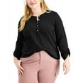thumbnail image 3 of Style & Co Plus Size Cotton Roll Tab Henley Top Bright White 2X, 3 of 5