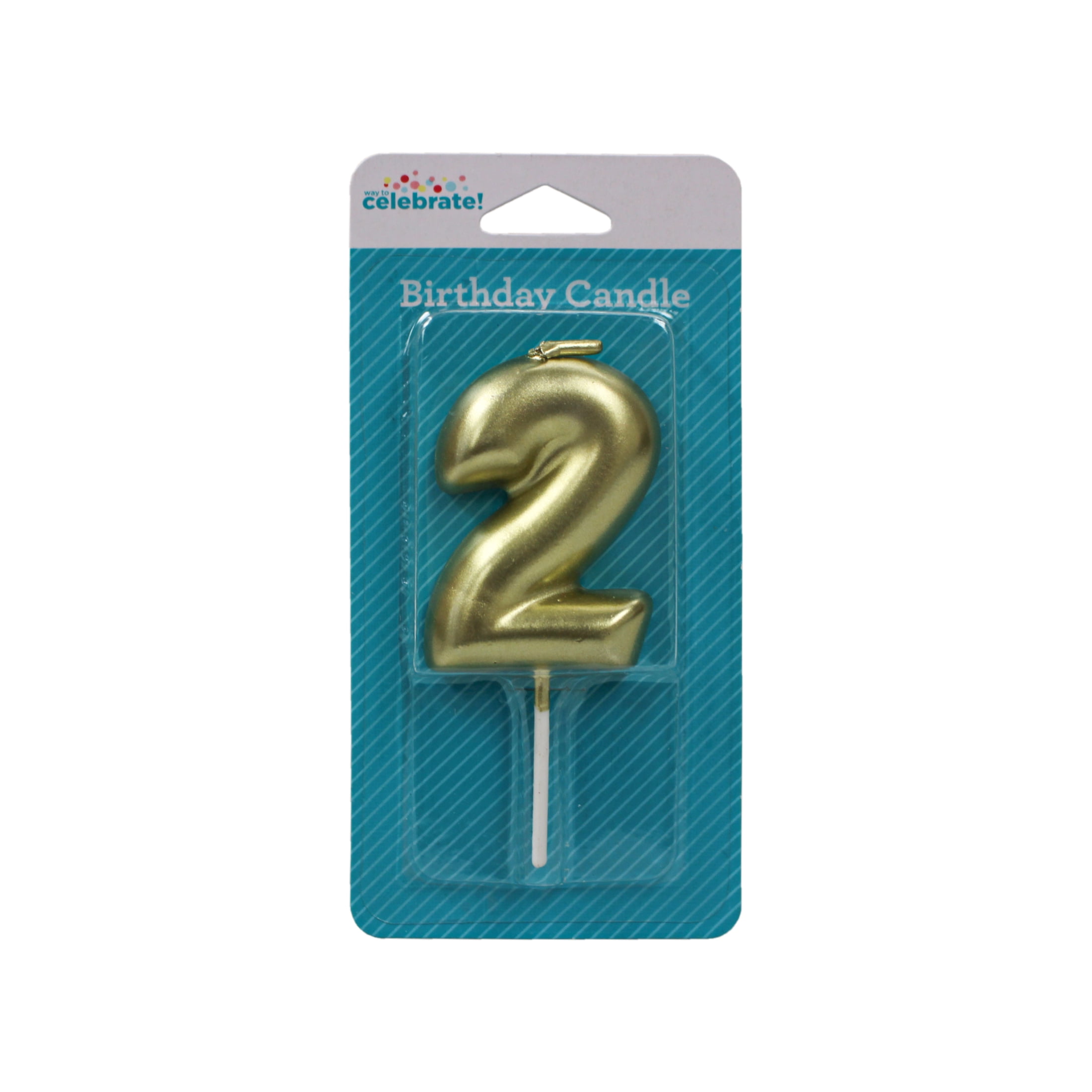 WAY TO CELEBRATE! Gold Birthday Candle, Number 2