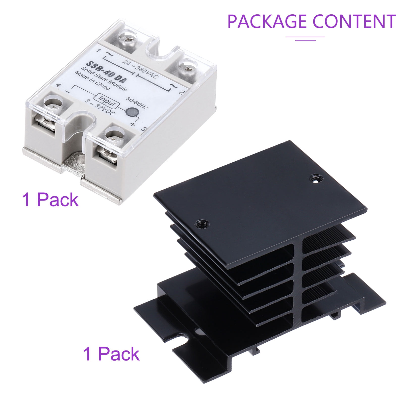 Uxcell SSR-40DA 3-32V DC Input to 24-480V AC Output Single Phase Solid State Relay AC 40A with SSR Heat Sink