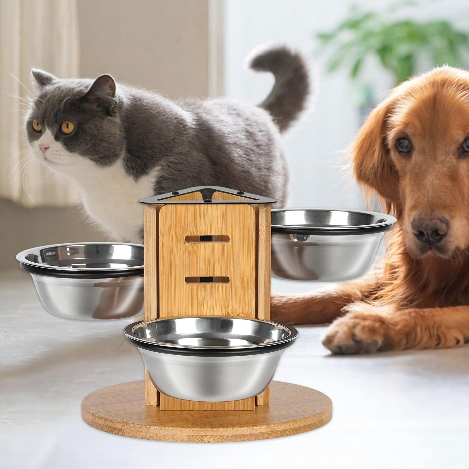 balikha Elevated Cat Bowls Dogs Water Food Bowls Feeding Station for Multiple Cats Food Dispenser Stable with Wooden Stand Pet Dishes