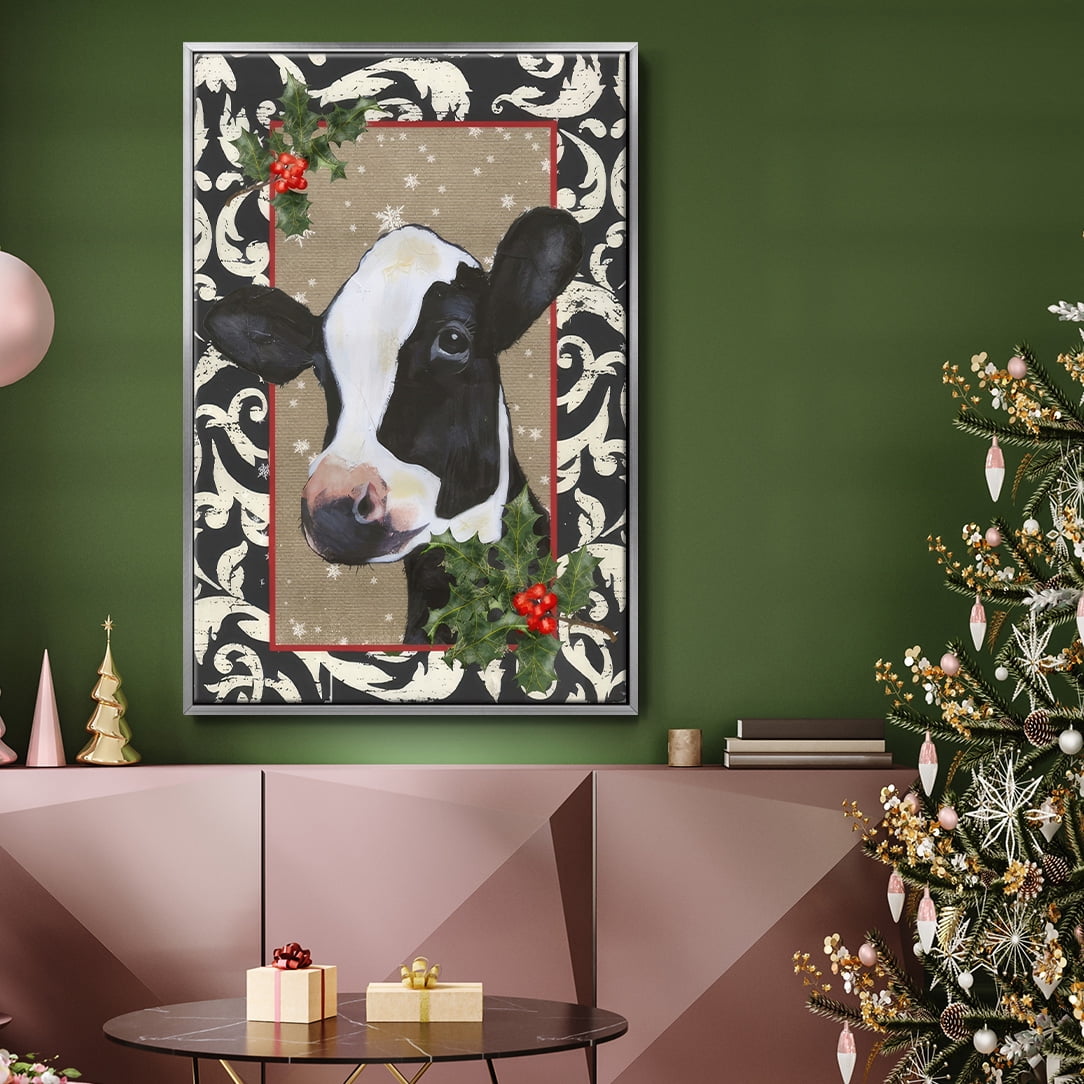 County Christmas Farm I - Framed Gallery Wrapped Holiday Canvas - 17 x 25 - Silver Frame