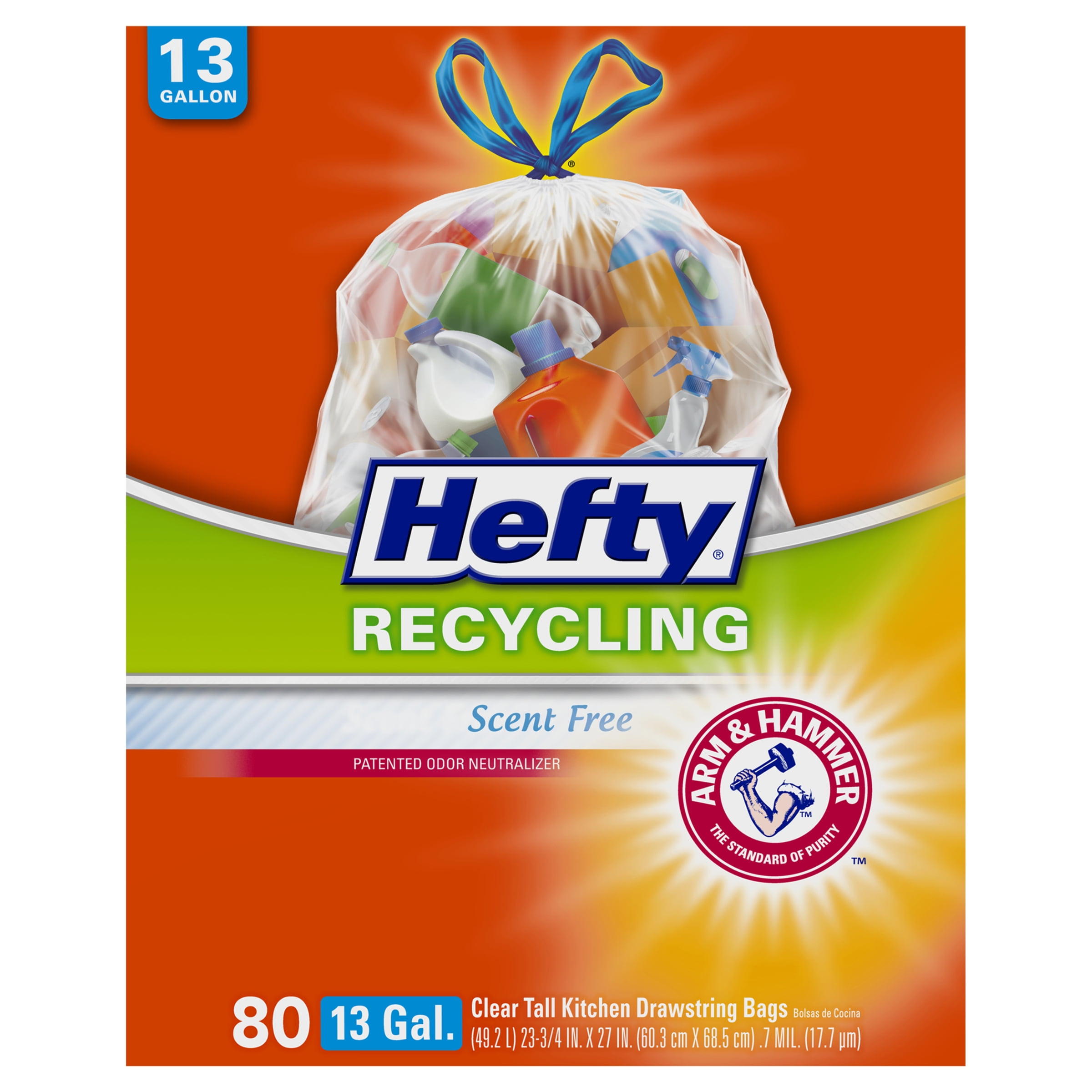 Details about   4 Packs,Hefty Recycling Tall Kitchen Trash Bags Clear 13 Gallon 80 Count,4 Packs 
