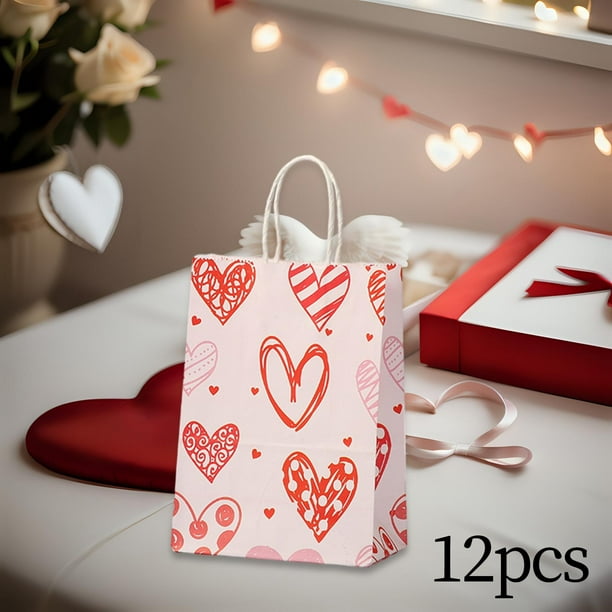 12x bolsa de golosinas bolsas de regalo del Día de San Valentín bolsa reutilizable para regalos de fiesta bolsa de papel de regalo para tarjetas niños , Rosa BLESIY Bolso del día de San Valentín