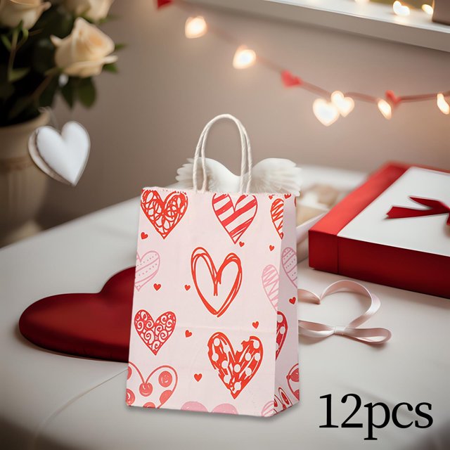 Bolsas de regalo para el Día de San Valentín, 12 Uds., bolsa de regalo para niños, regalos de cumpleaños, embalaje, Festival, niños y niñas , Rosa