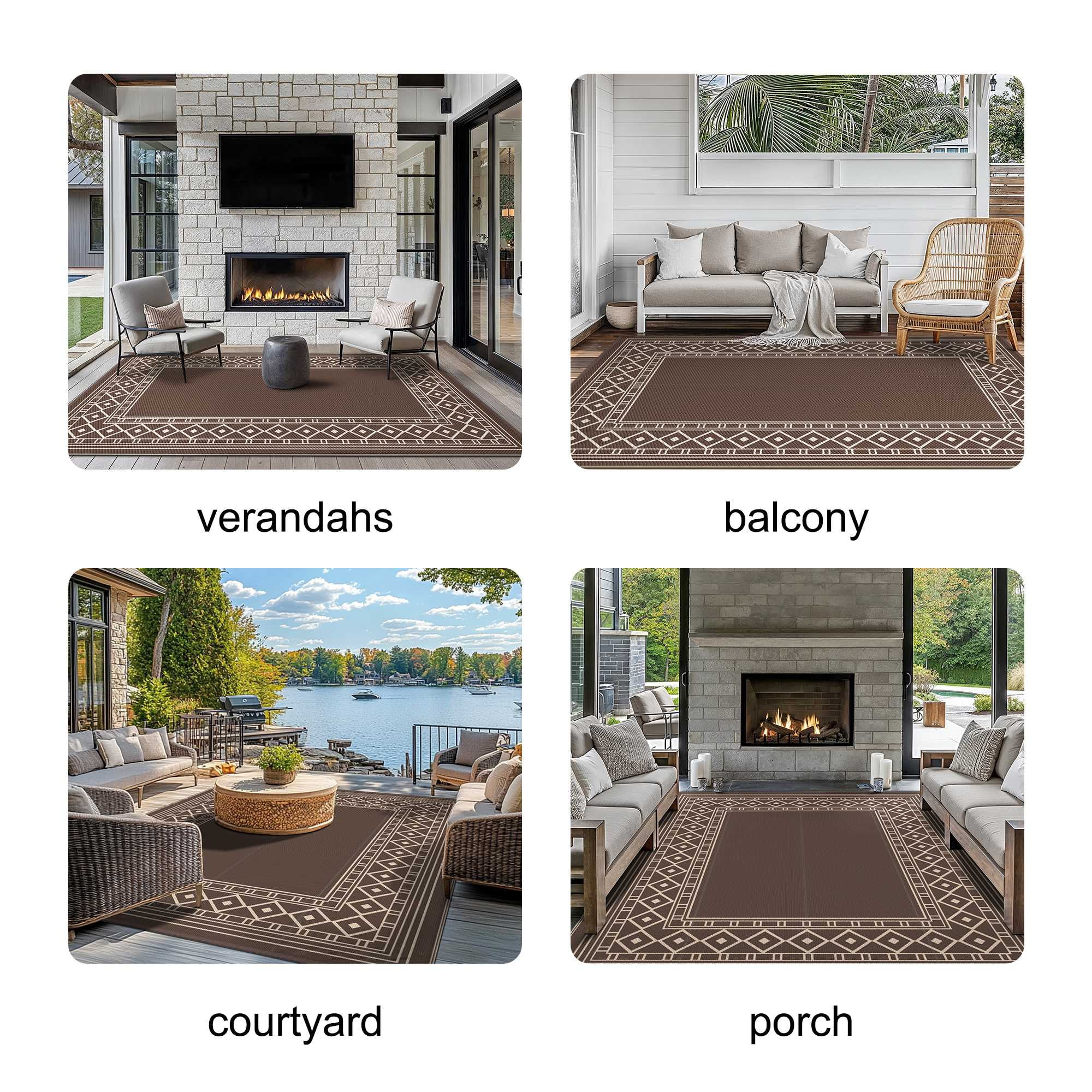 DEORAB 6'x9' Outdoor Rugs Waterproof Patio Reversible Plastic Carpet Camping Outside Mat,Coffee & Brown