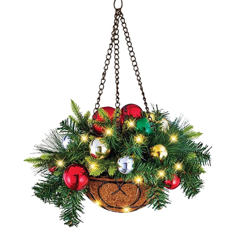 Artificial Christmas Hanging Basket, Hanging Planters with Pine Cones