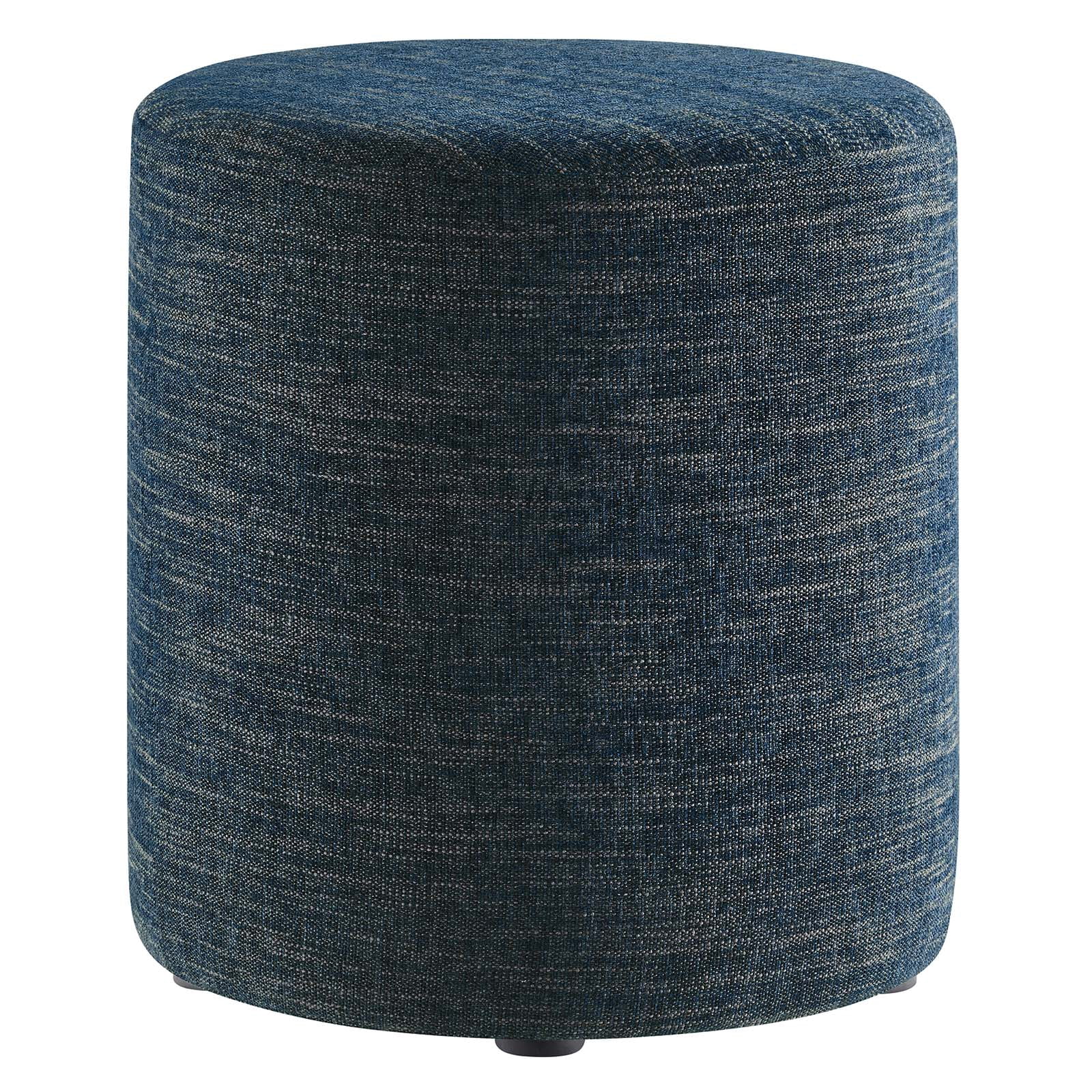 Callum 16" Round Woven Heathered Fabric Ottoman in Heathered Weave Azure