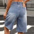 thumbnail image 4 of PWPSG Womens High Waist Denim Bermuda Shorts, Wide Leg Cut with Frayed Hem, Washed Vintage Fabric for Street Style Outfits Blue S, 4 of 7