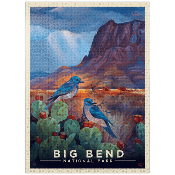 MyPuzzle - Big Bend National Park: Birds, Vintage Poster - Premium 1000 Piece Jigsaw Puzzle for Adults