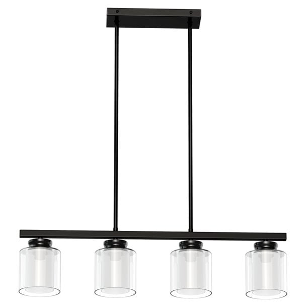 Depuley Kitchen Island Pendant Light Fixture, 4 Lights Metal Farmhouse Chandeliers, Vintage Flush Mount Ceiling Hanging Lighting with Glass Shade for Dining Room, Foyer, Restaurant, Bar, E26 Base