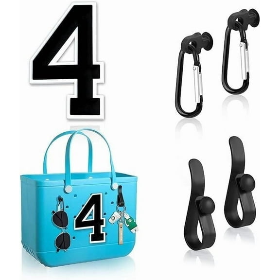 PADUKU 4Pcs Hooks & Number Charm Compatible with Bogg Bag,Bogg Bag Carabiner Keychain,Bogg Bag Charms,Bogg Bag Accessories