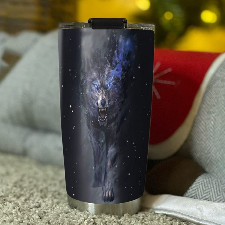 20oz Wolf Gifts for Men, Women, Wolf Gifts for Wolf Lovers, Valentines Day  Gifts for Him, Her, Coffee Thermos for Men, Women, White Rose Wolf Tumbler