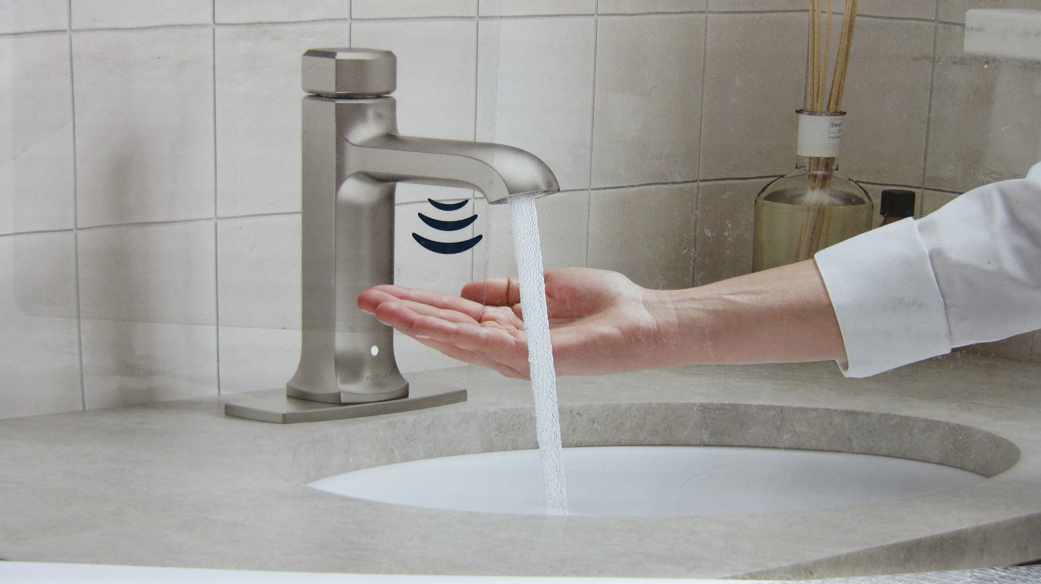 KOHLER Rubicon Battery Powered Touchless Single Hole Bathroom Faucet in Vibrant Brushed Nickel