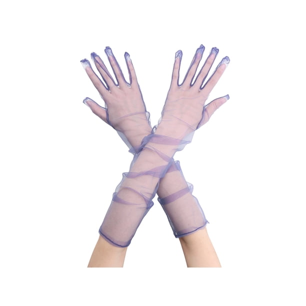 Guantes largos de tul para mujer INSPIRE CHIC, guantes de malla transparentes de dedo completo para bodas de noche, morado M