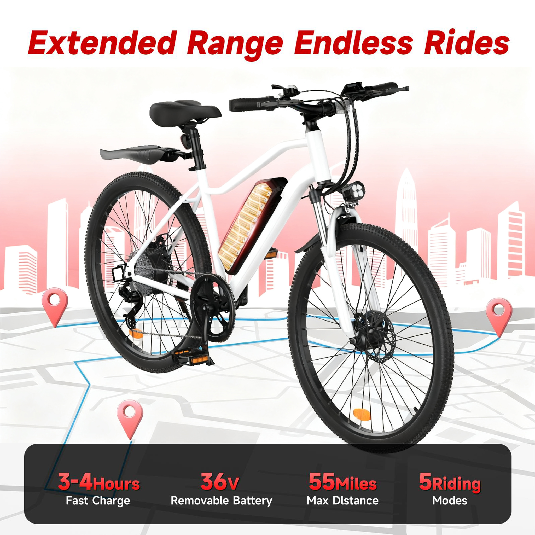 FlyORO 26in Electric Bike for Adults,500W Mountain Electric Bicycle with 10.4Ah Removable Battery,Front Suspension System,Black