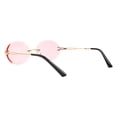 thumbnail image 3 of Rimless Oval Sunglasses Gold Frame Pink Beveled Lens Unisex UV 400, 3 of 4