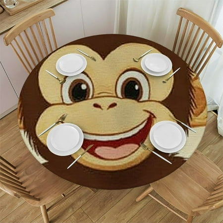 

Patifu Monkey Banana Smile Round Tablecloth - Stain-Resistant Washable 100% Polyester Waterproof with Elastic Edge Ideal for Indoor and Outdoor Events 54 -58