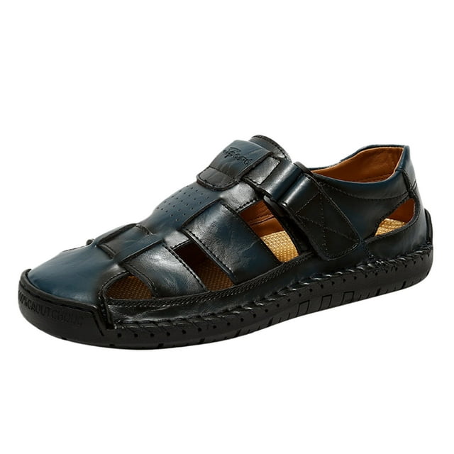 Zmoon Sandales de Plage pour Hommes en Cuir de Vache