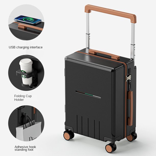 Maleta de viaje con portavasos con carga USB multifunción, locker de cabina de 20 pulgadas, con carrito ancho, novedad de 2025