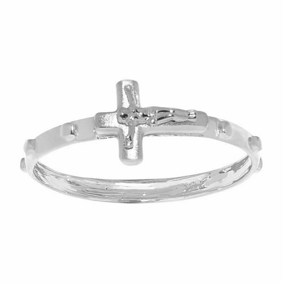 Precious Stars 14K White Gold Religious Crucifix Studded Wedding Band