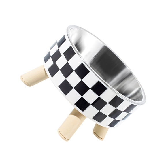 Ergonomic Elevated Dog Bowls With Stable Stand And Bowl For Most Breeds Checkered Print Stainless Steel
