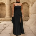 thumbnail image 3 of Women Strapless Long Prom Dress Side Slit Dresses Formal Evening GownsRuched Gown with Scarf, 3 of 7